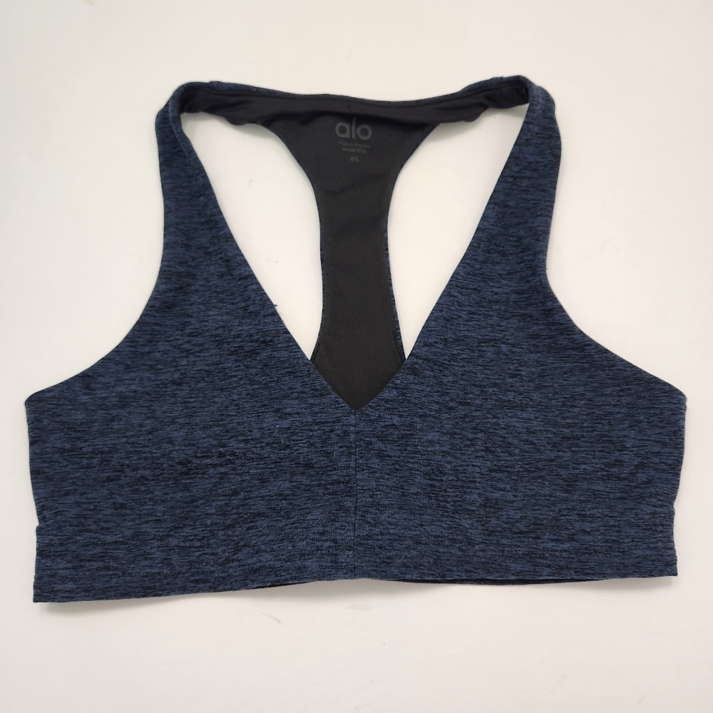ALO Yoga Navy Heather Racerback Sports Bra